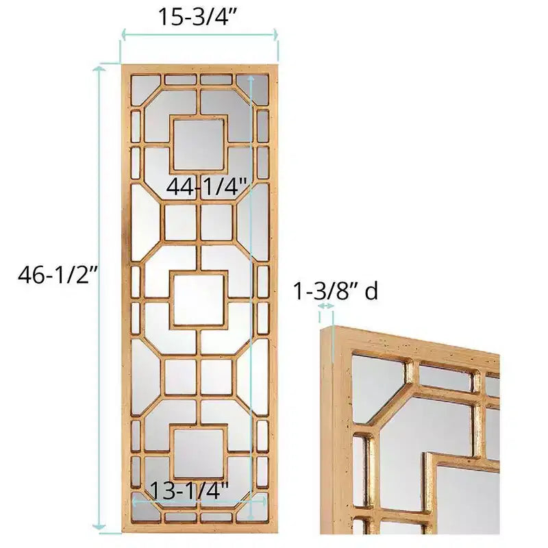 46"x15.75" Tall Narrow Wall Mirror | Antique Gold MDF Frame | Vertical or Horizontal