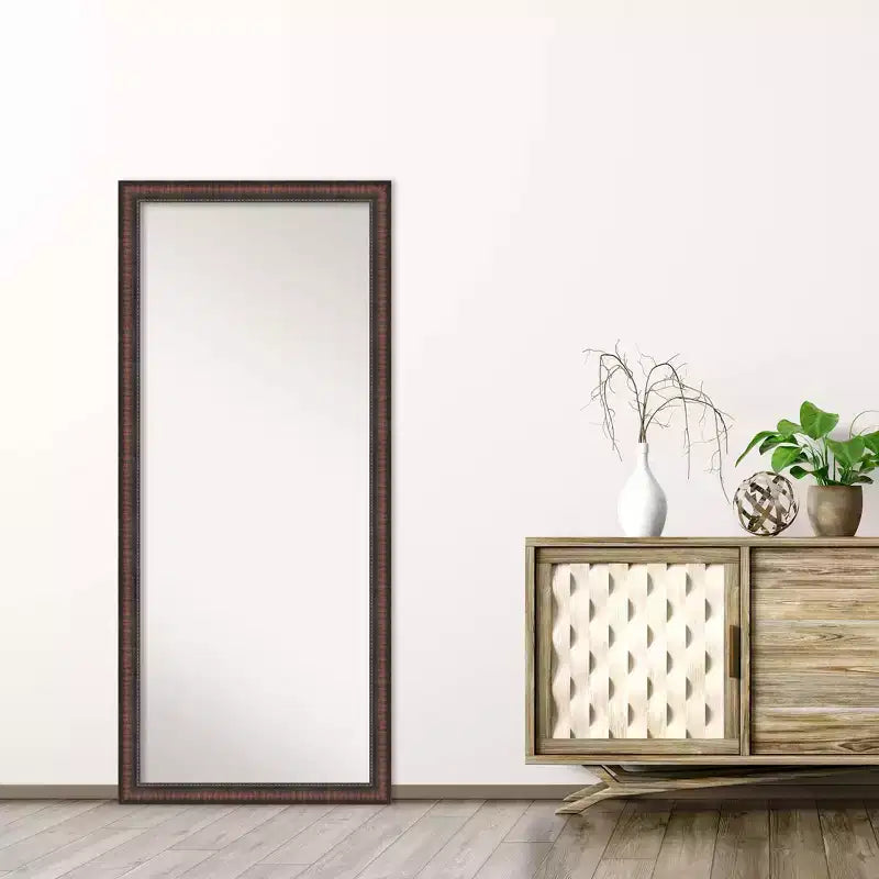 28"x64" Full Length Floor Leaner Mirror | Brown Rustic Farmhouse Frame