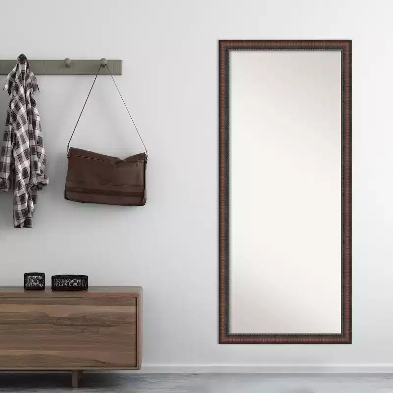 28"x64" Full Length Floor Leaner Mirror | Brown Rustic Farmhouse Frame