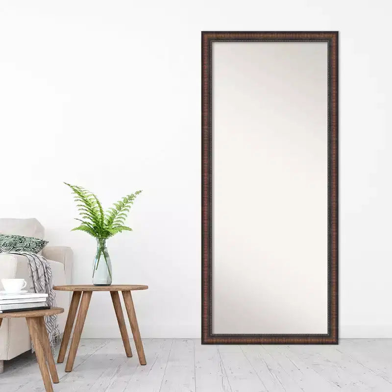 28"x64" Full Length Floor Leaner Mirror | Brown Rustic Farmhouse Frame