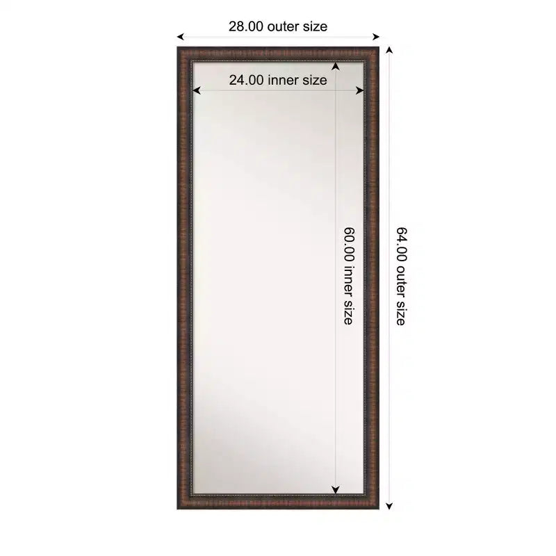 28"x64" Full Length Floor Leaner Mirror | Brown Rustic Farmhouse Frame