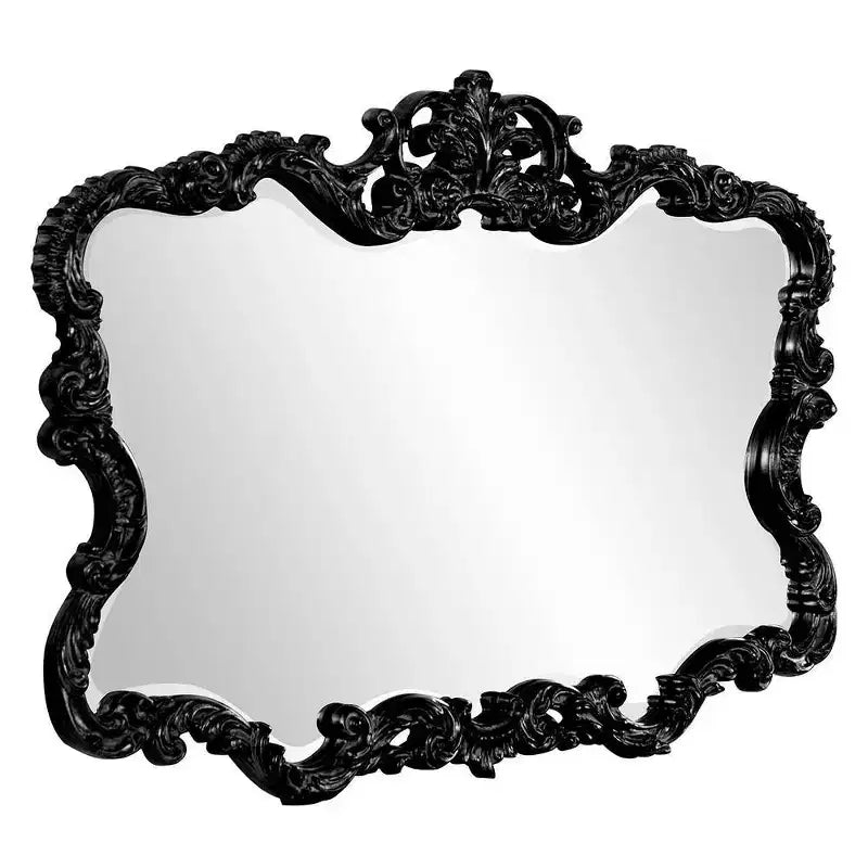 40"x30" Rectangular Iron Wall Mirror | Ornate Frame | Glossy Black Lacquer