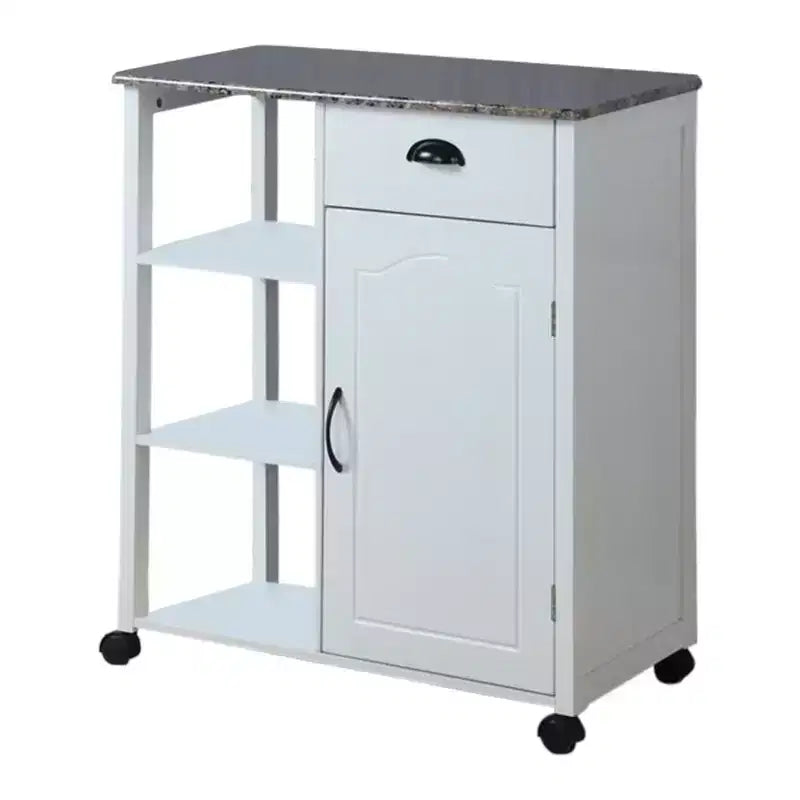 Kitchen Storage Cabinet Cart | Marble Vinyl Top | White | 3 Shelves & Castors