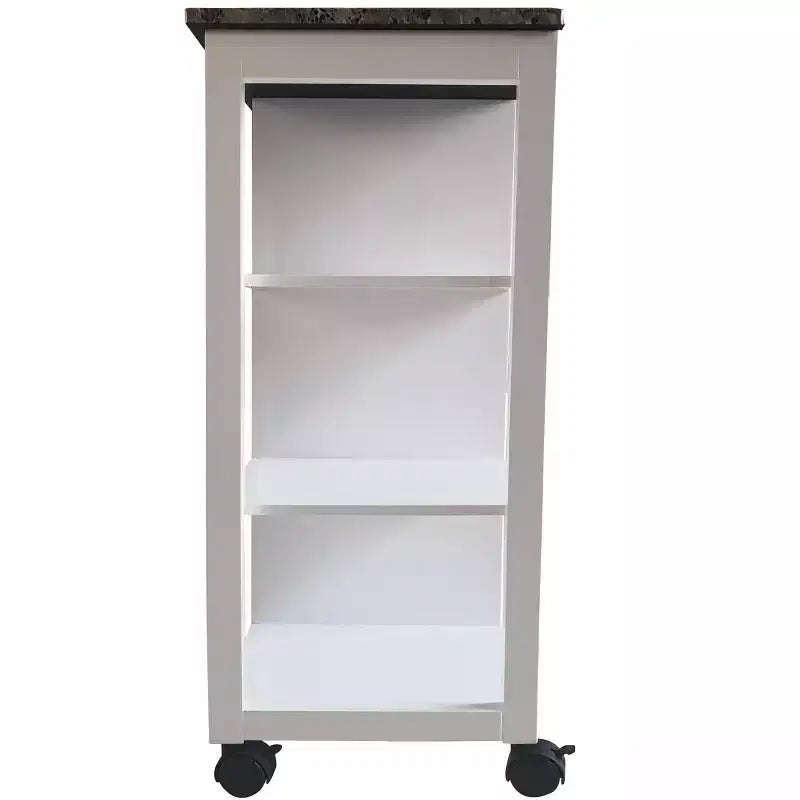 Kitchen Storage Cabinet Cart | Marble Vinyl Top | White | 3 Shelves & Castors