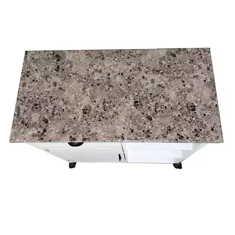 Kitchen Storage Cabinet Cart | Marble Vinyl Top | White | 3 Shelves & Castors