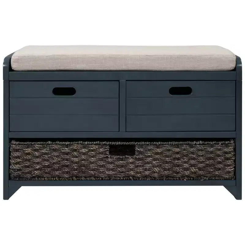 Storage Bench 32" | Removable Basket & 2 Drawers | Cushioned Seat