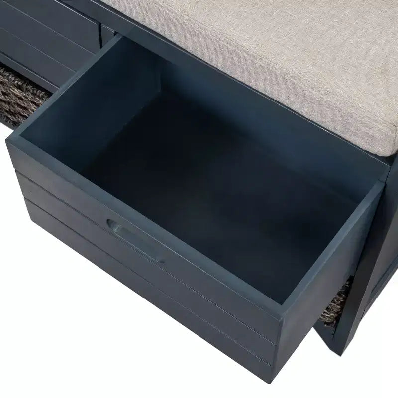 Storage Bench 32" | Removable Basket & 2 Drawers | Cushioned Seat