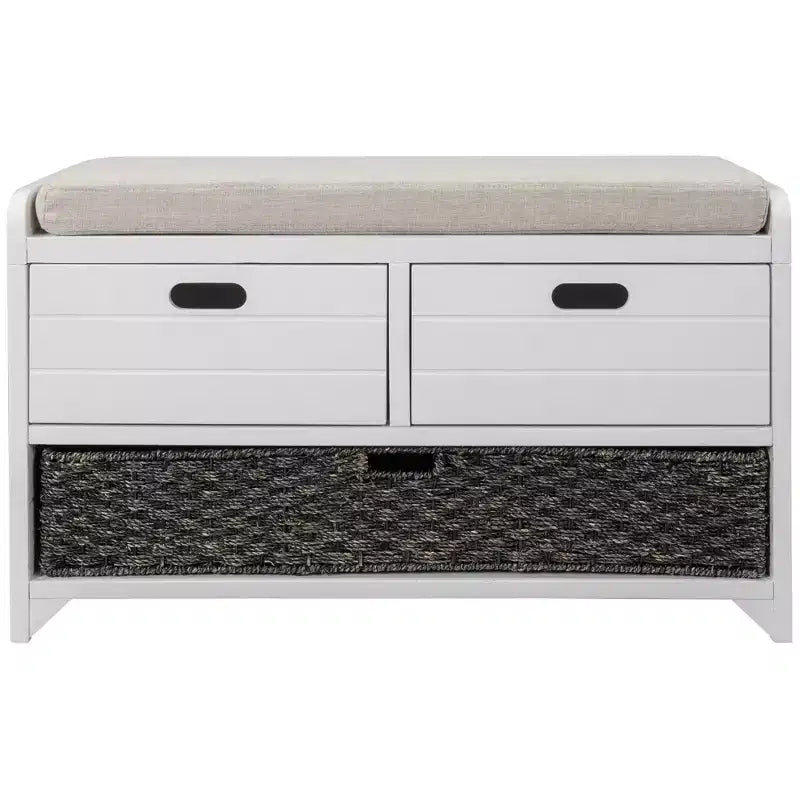 Storage Bench 32" | Removable Basket & 2 Drawers | Cushioned Seat