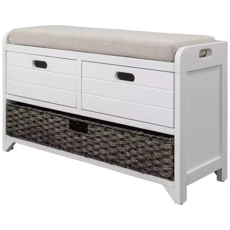 Storage Bench 32" | Removable Basket & 2 Drawers | Cushioned Seat