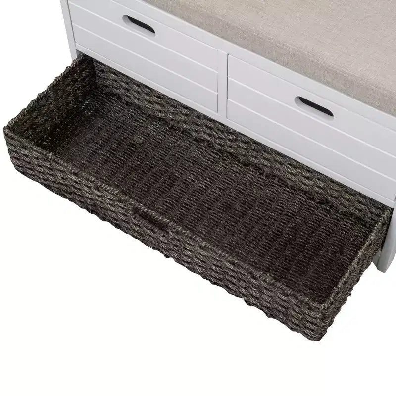 Storage Bench 32" | Removable Basket & 2 Drawers | Cushioned Seat