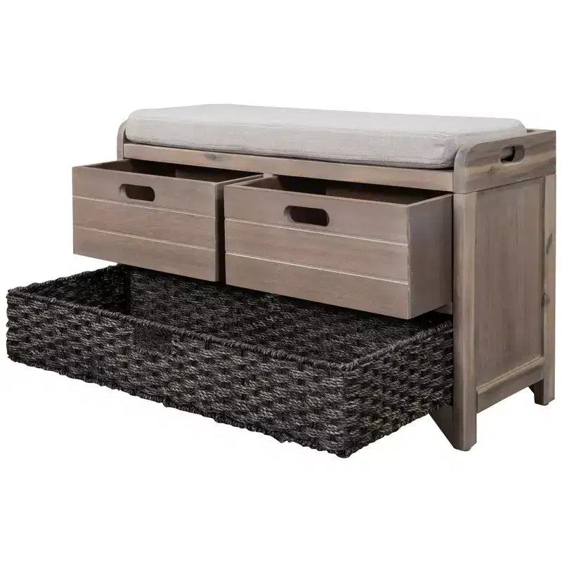 Storage Bench 32" | Removable Basket & 2 Drawers | Cushioned Seat