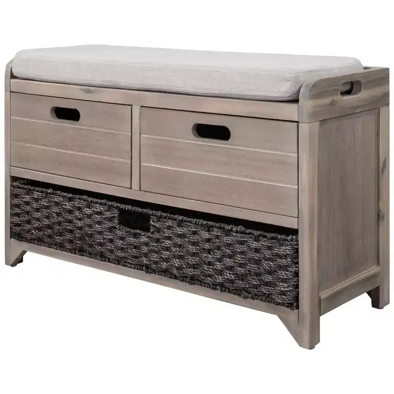 Storage Bench 32" | Removable Basket & 2 Drawers | Cushioned Seat