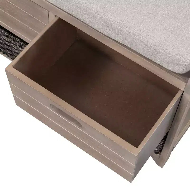 Storage Bench 32" | Removable Basket & 2 Drawers | Cushioned Seat