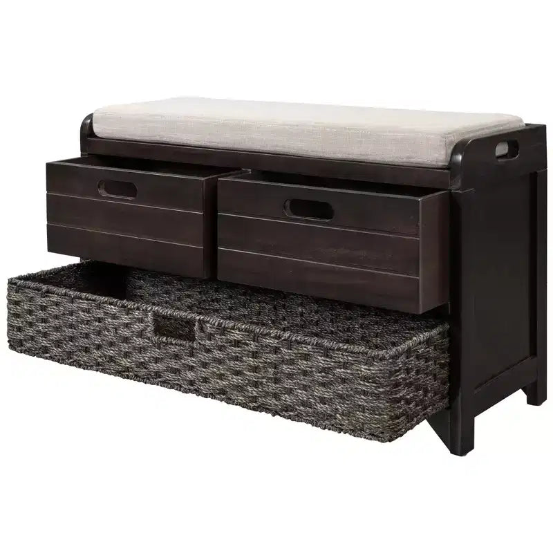 Storage Bench 32" | Removable Basket & 2 Drawers | Cushioned Seat