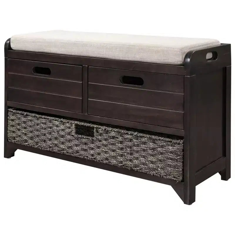 Storage Bench 32" | Removable Basket & 2 Drawers | Cushioned Seat