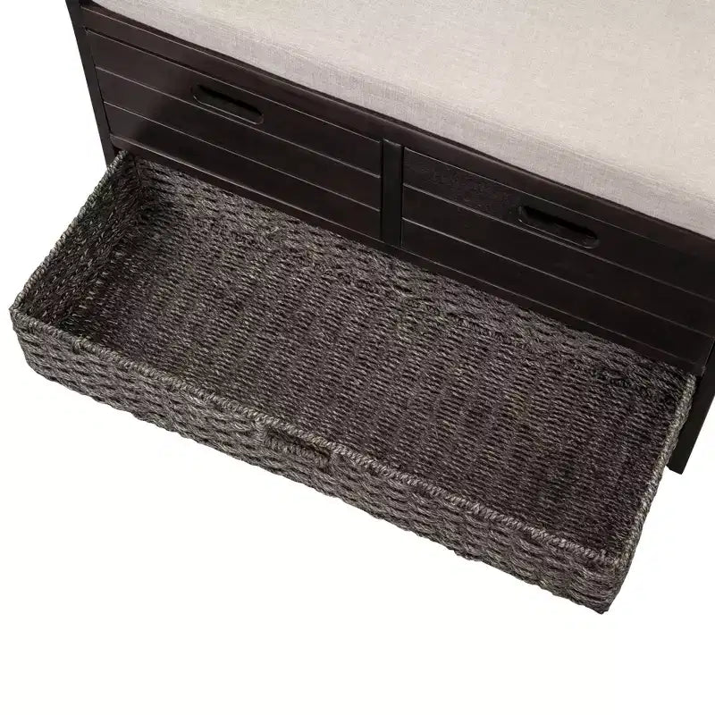 Storage Bench 32" | Removable Basket & 2 Drawers | Cushioned Seat