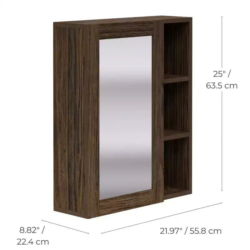 Removable Medicine Cabinet with Mirror & Open Shelves | Walnut | MDF | 24"H