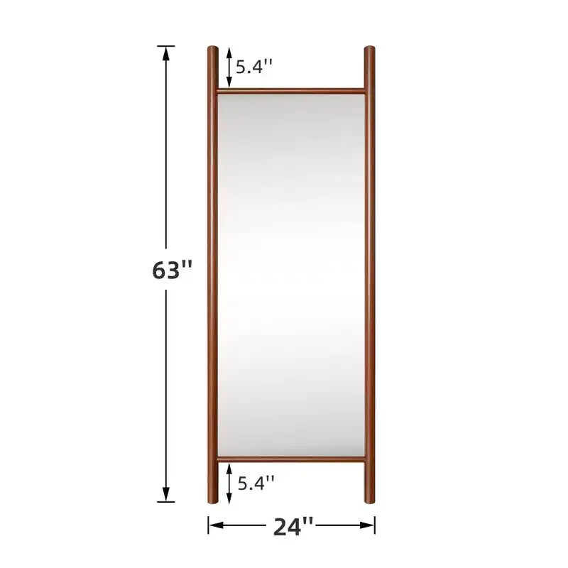 21"x64" Ladder-Style Solid Wood Wall Mirror | Brown | Decorative Shelf