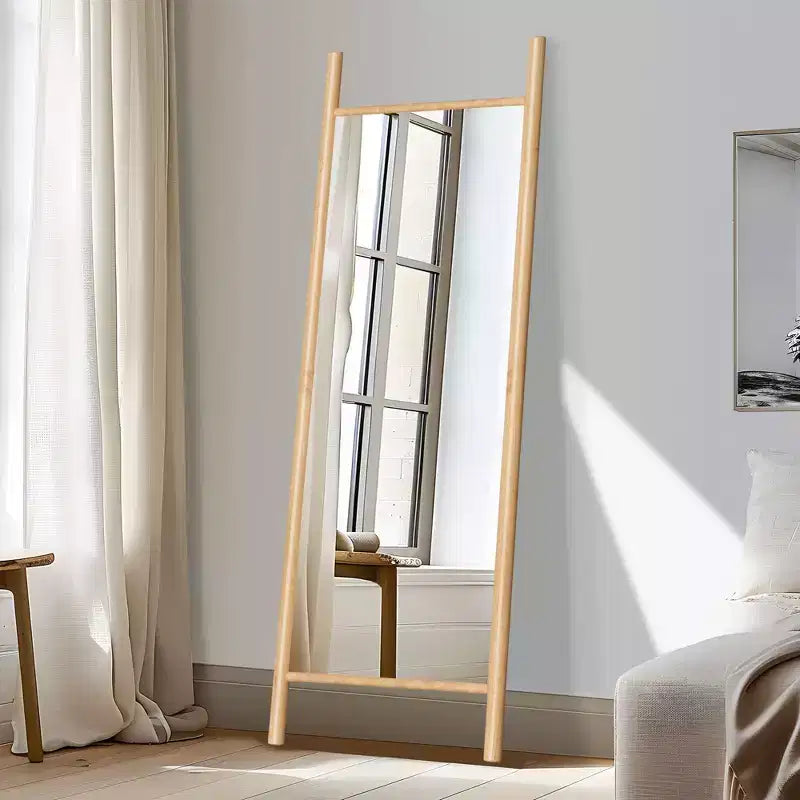 21"x64" Ladder-Style Solid Wood Wall Mirror | Brown | Decorative Shelf