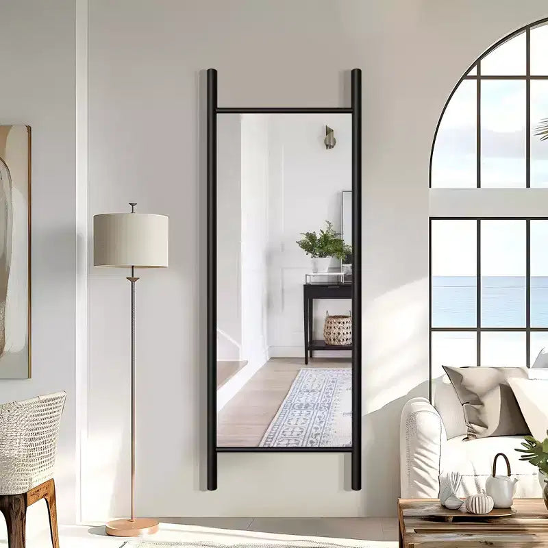 21"x64" Ladder-Style Solid Wood Wall Mirror | Brown | Decorative Shelf