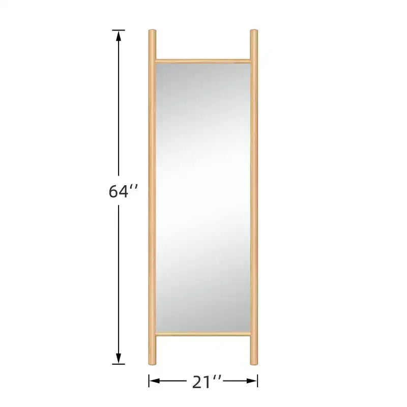 21"x64" Ladder-Style Solid Wood Wall Mirror | Brown | Decorative Shelf