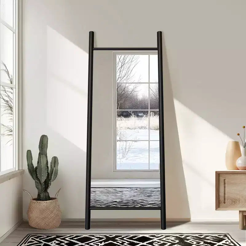 21"x64" Ladder-Style Solid Wood Wall Mirror | Brown | Decorative Shelf