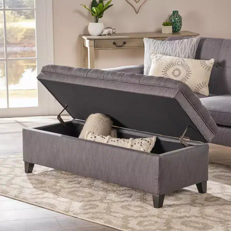 Contemporary Tufted Fabric Storage Ottoman | 50" Wide | Button-Tufted | 300 lb
