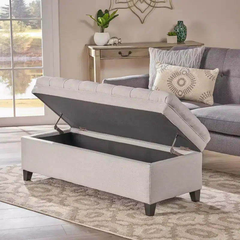 Contemporary Tufted Fabric Storage Ottoman | 50" Wide | Button-Tufted | 300 lb