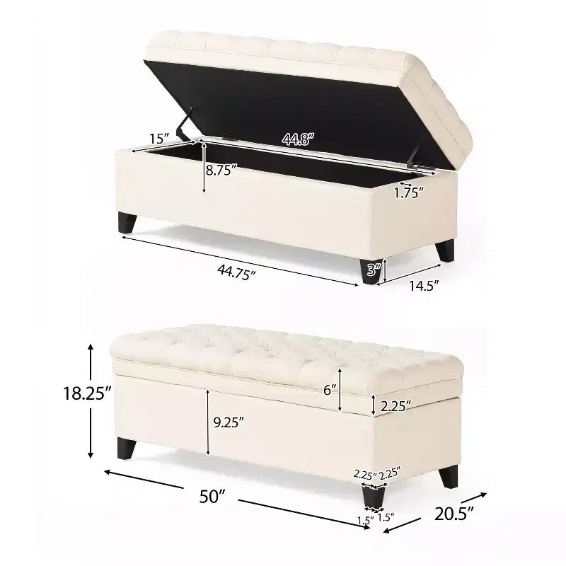 Contemporary Tufted Fabric Storage Ottoman | 50" Wide | Button-Tufted | 300 lb