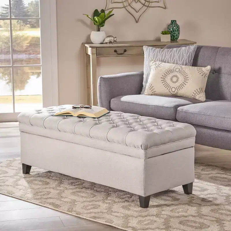 Contemporary Tufted Fabric Storage Ottoman | 50" Wide | Button-Tufted | 300 lb