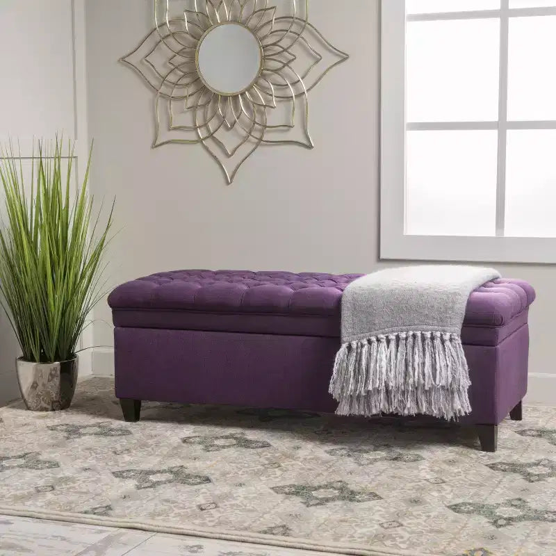 Contemporary Tufted Fabric Storage Ottoman | 50" Wide | Button-Tufted | 300 lb