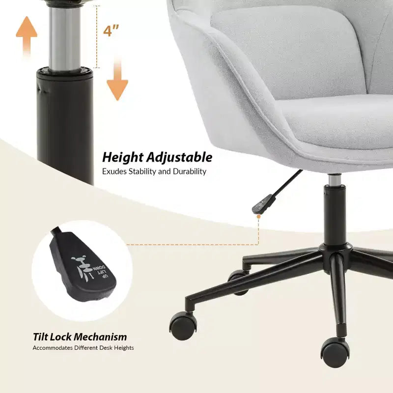 Office Chair with Curved Backrest | Swivel | Height Adjustable | Caster Wheels