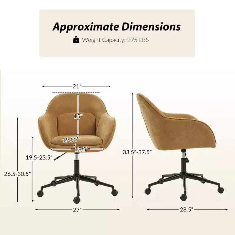 Office Chair with Curved Backrest | Swivel | Height Adjustable | Caster Wheels