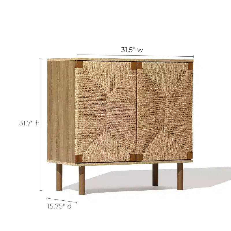 Mid-Century Modern Rope 2-Door Cabinet | Wood Legs | Adjustable Shelves | Natural