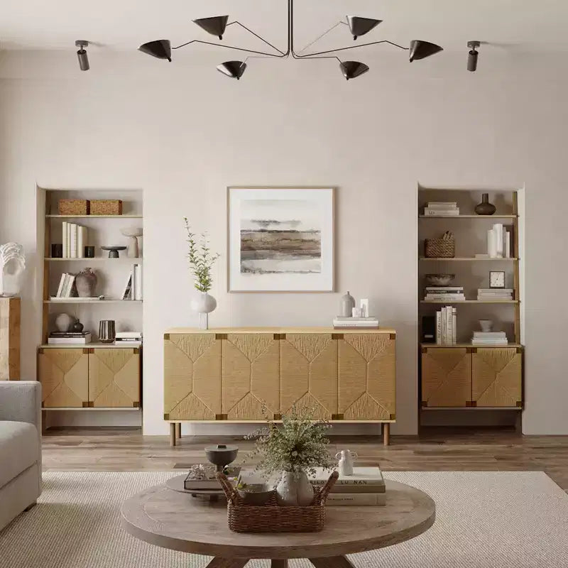 Mid-Century Modern Rope 2-Door Cabinet | Wood Legs | Adjustable Shelves | Natural