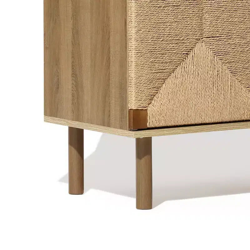 Mid-Century Modern Rope 2-Door Cabinet | Wood Legs | Adjustable Shelves | Natural