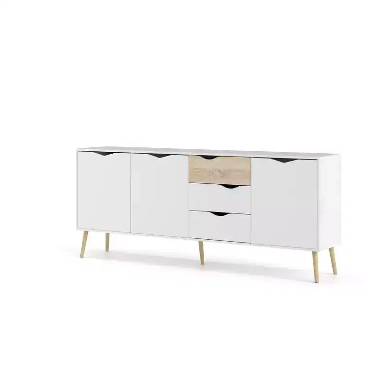 Scandinavian Sideboard | 77" Wide | 3 Doors, 3 Drawers | White & Oak