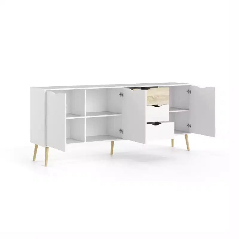 Scandinavian Sideboard | 77" Wide | 3 Doors, 3 Drawers | White & Oak