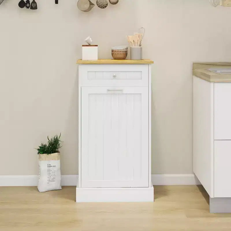 Meuble de cuisine avec poubelle basculante | 50 cm L | 1 tiroir | MDF | Blanc