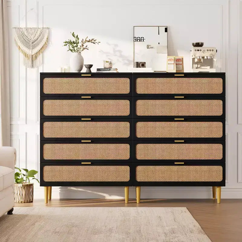 5-Drawer Rattan Dresser | 47" Tall | Natural Bedroom Chest of Drawers
