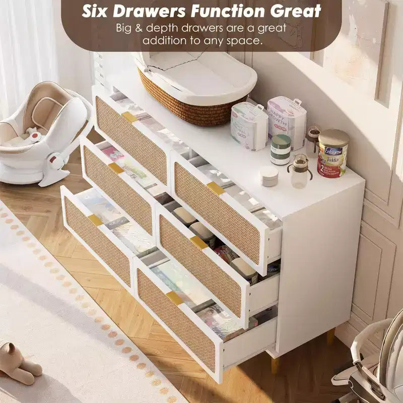 5-Drawer Rattan Dresser | 47" Tall | Natural Bedroom Chest of Drawers