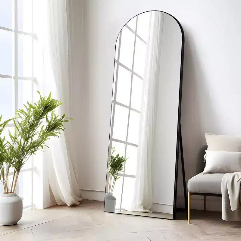 63" Oversized Arch Full-Length Mirror | Black Solid Wood Frame | Wall or Floor