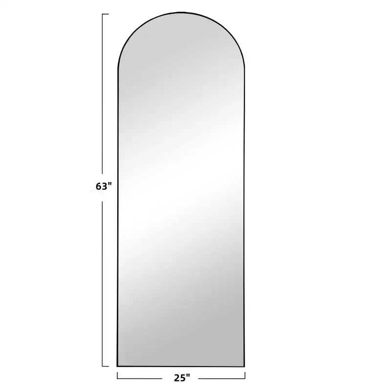 63" Oversized Arch Full-Length Mirror | Black Solid Wood Frame | Wall or Floor
