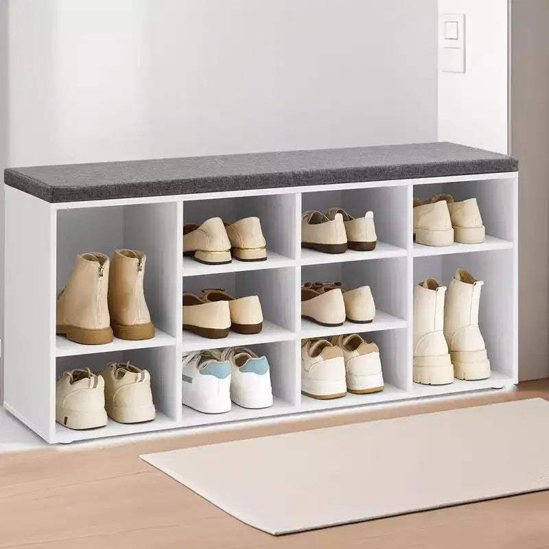 Shoe Bench with Cushioned Seat & 10 Compartments | Entryway Storage