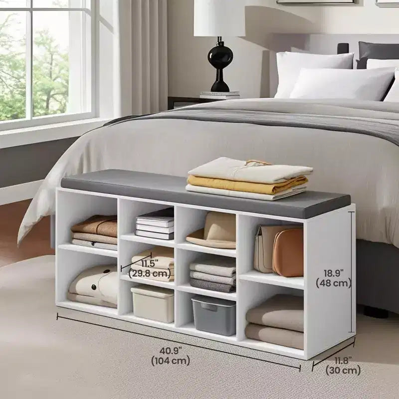 Shoe Bench with Cushioned Seat & 10 Compartments | Entryway Storage