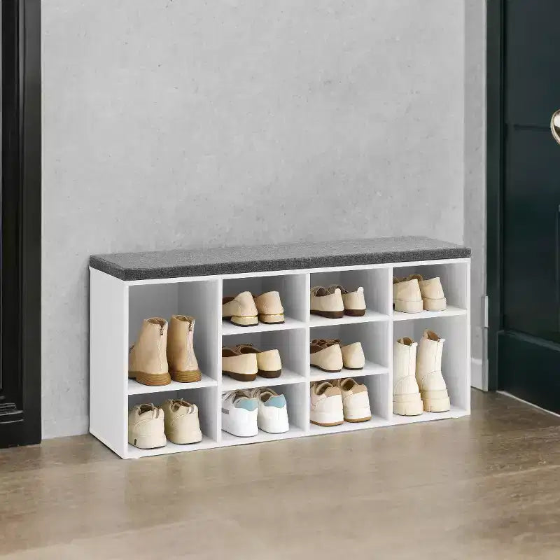 Shoe Bench with Cushioned Seat & 10 Compartments | Entryway Storage