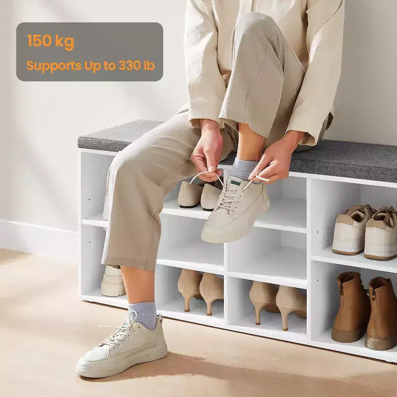 Shoe Bench with Cushioned Seat & 10 Compartments | Entryway Storage