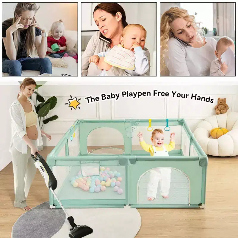 4-Panel Baby Playpen 71"x59" | Portable Foldable Playard | Mesh Design
