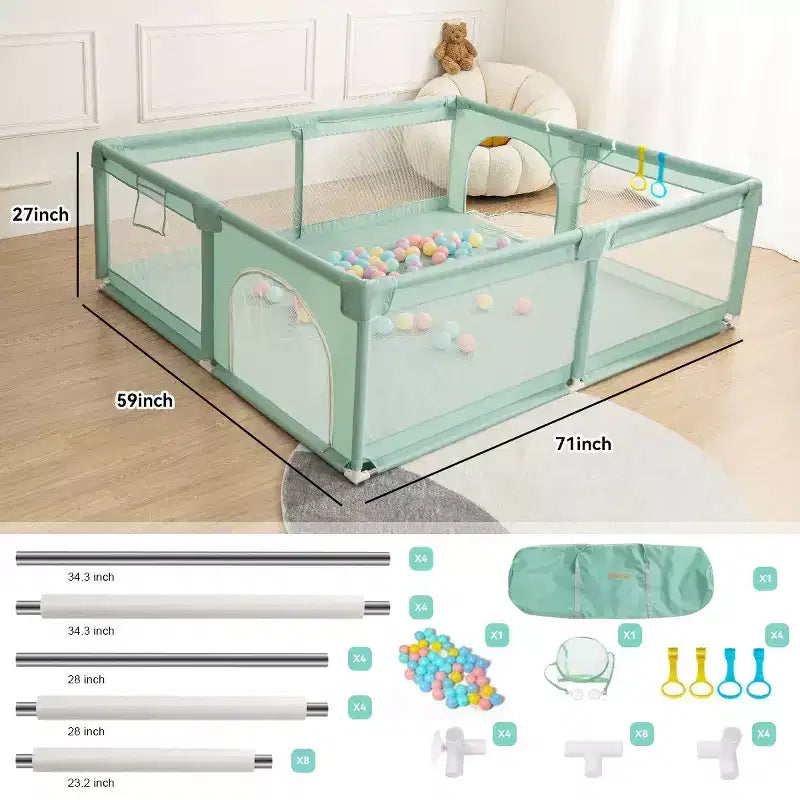 4-Panel Baby Playpen 71"x59" | Portable Foldable Playard | Mesh Design