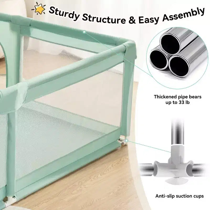 4-Panel Baby Playpen 71"x59" | Portable Foldable Playard | Mesh Design